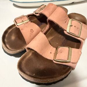 Birkenstock Pink Sandals with Gold Buckles
